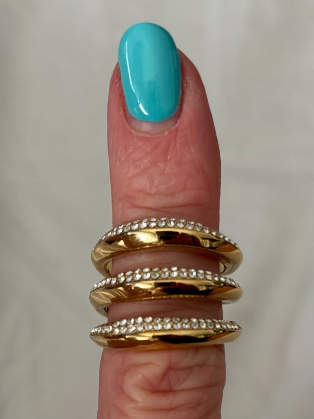 NWOT Michael Kors Pave Crystal Gold-Tone 3-Row Coil Ring - Size 8